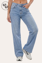 Stretchy Diamante Back Pocket Ripped Jeans in Blue