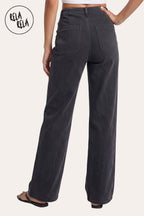 Tall Girl Friendly Button Detail Wide Leg Jeans in Charcoal