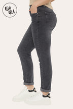 Ankle Length Stretchy Slim Fit Cropped Jeans in Dark Grey