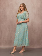 Helena Lurex Dress - Mint/Gold