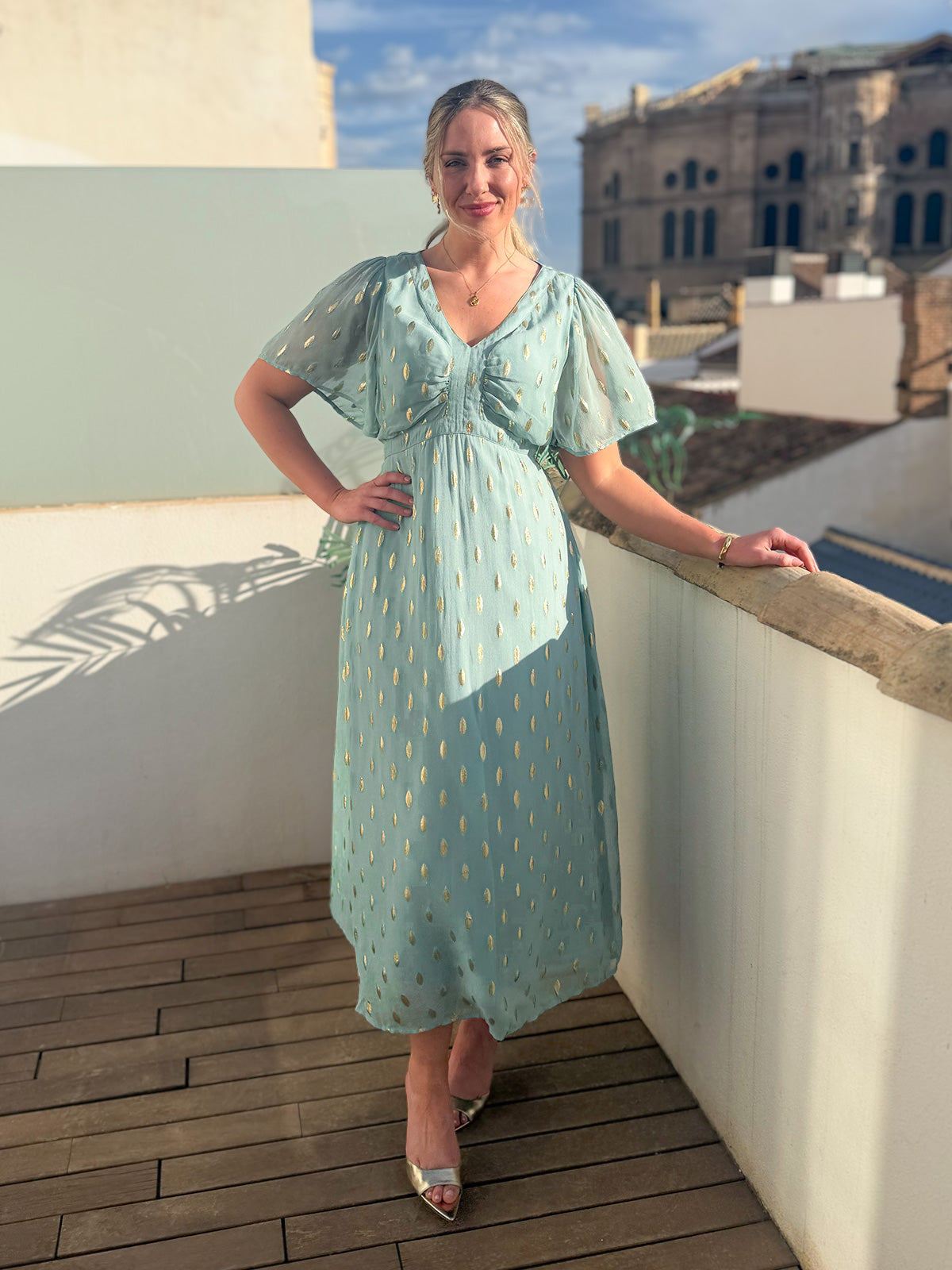 Helena Lurex Dress - Mint/Gold