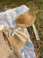 Handmade 2 Way Straw Bag With Lace Ribbon