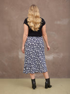 Isabelle Bias Cut Skirt - Monochrome Floral Print