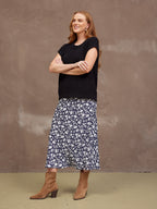 Isabelle Bias Cut Skirt - Monochrome Floral Print
