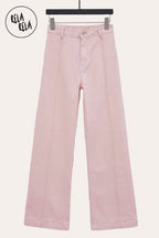 Pintuck Flare Jeans with Front Seam in Blush