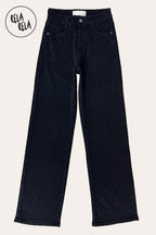 Viral Stretchy Dad Fit Jeans with All-Over Diamantes in Black