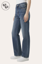 Viral Stretchy Dad Fit Jeans with All-Over Diamantes in Denim Blue