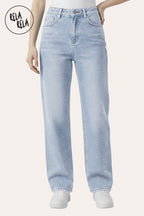 Viral Stretchy Dad Fit Jeans with All-Over Diamantes in Light Blue