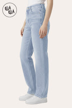 Viral Stretchy Dad Fit Jeans with All-Over Diamantes in Light Blue