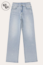Viral Stretchy Dad Fit Jeans with All-Over Diamantes in Light Blue
