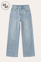 Limited Edition Viral Stretchy Dad Fit Jeans with Multi-Colour Mermaid Rhinestones