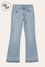 Viral Stretchy Low-Waisted Flap Pocket Bootcut Flared Jeans in Light Blue
