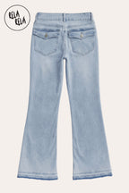 Viral Stretchy Low-Waisted Flap Pocket Bootcut Flared Jeans in Light Blue