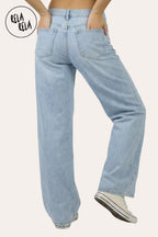 Y2K Viral Stretch Petite-Friendly Low Waisted Wide Leg Jeans - Light Blue