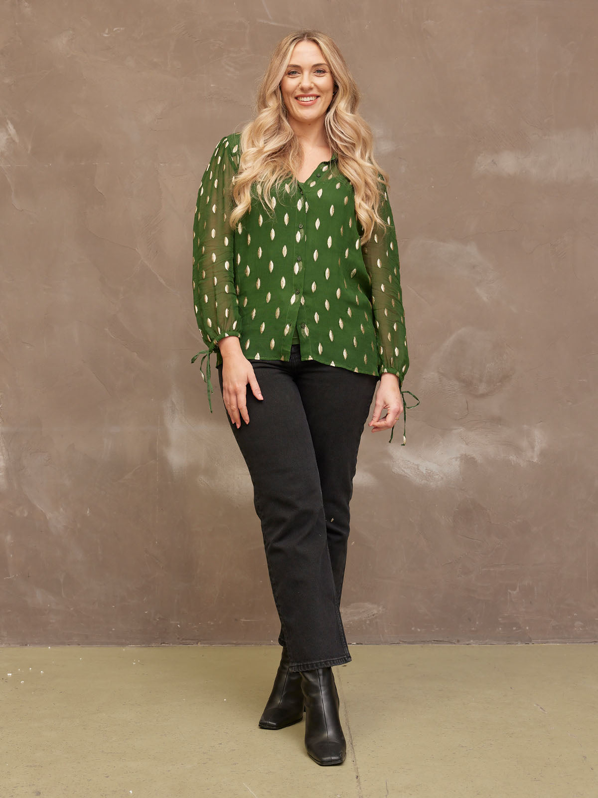 Jamila - Lurex Blouse - Green and Gold