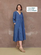 Jessica V-Neck Denim Dress - Printed Paisley