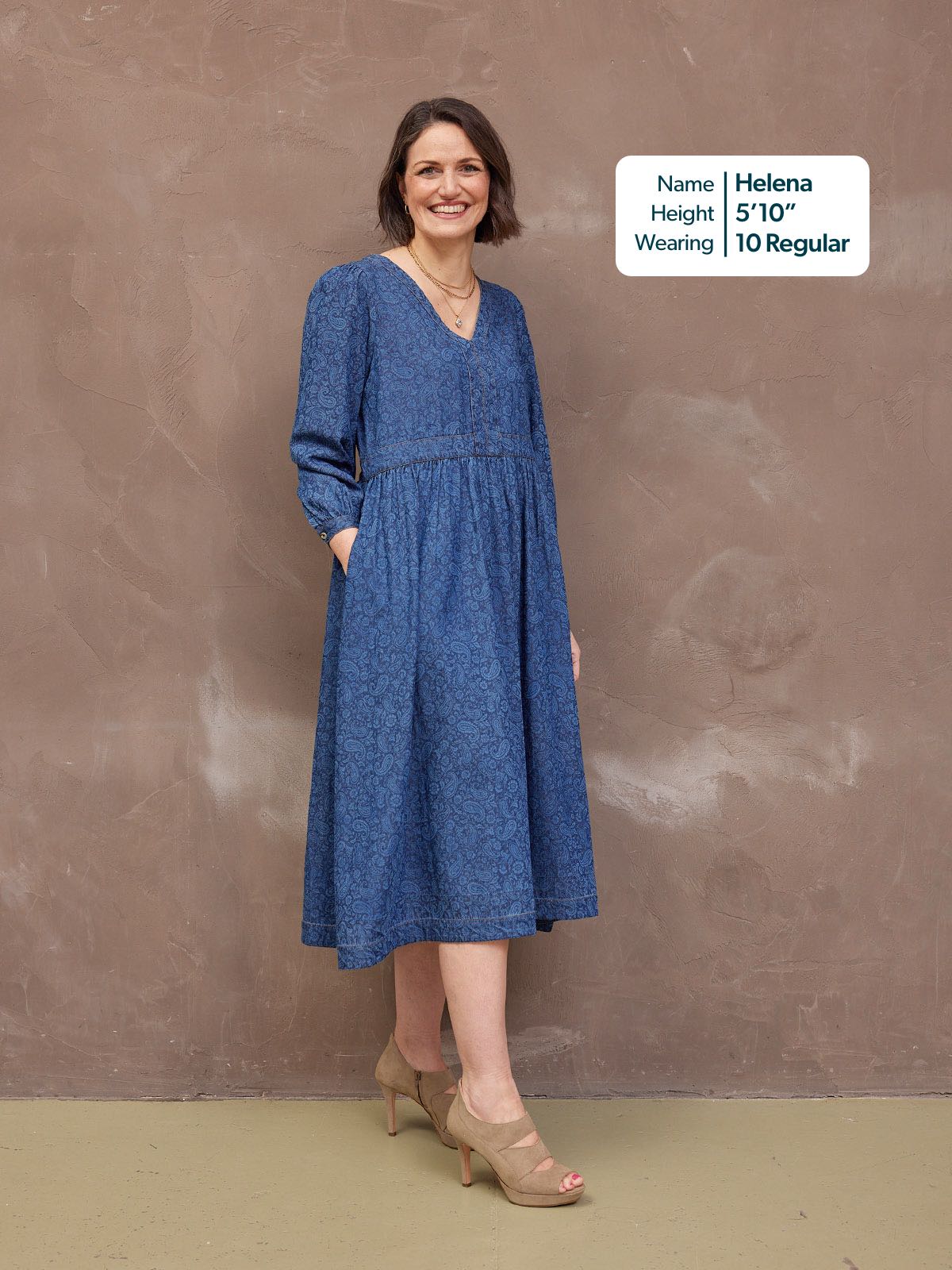 Jessica V-Neck Denim Dress - Printed Paisley
