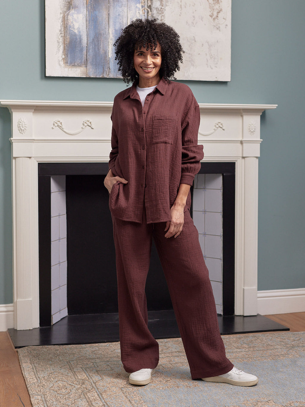 Joy Cotton Crinkle Trouser - Brown