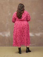 Julia - Printed Shirt Midi Dress - Pink Floral