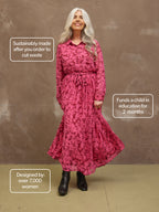 Julia - Printed Shirt Midi Dress - Pink Floral