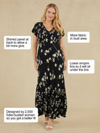 Julie - Cap Sleeve Maxi Dress - Black Floral Print
