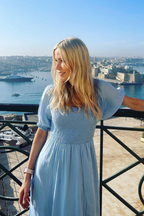 Katie - Shirred Bodice Midi Dress - Blue
