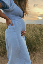 Katie - Shirred Bodice Midi Dress - Blue