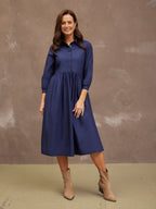 Katrina Cotton Shirt Dress - Navy