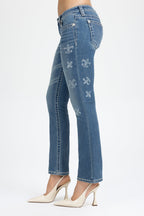 Scattered Fleur Low Rise Slim Bootcut Jeans