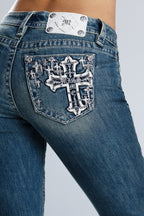 Kamryn Cross Low Rise Bootcut Jeans
