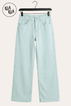 Pastel Tone Stretchy Wide Leg Dad Fit Jeans in Icy Blue