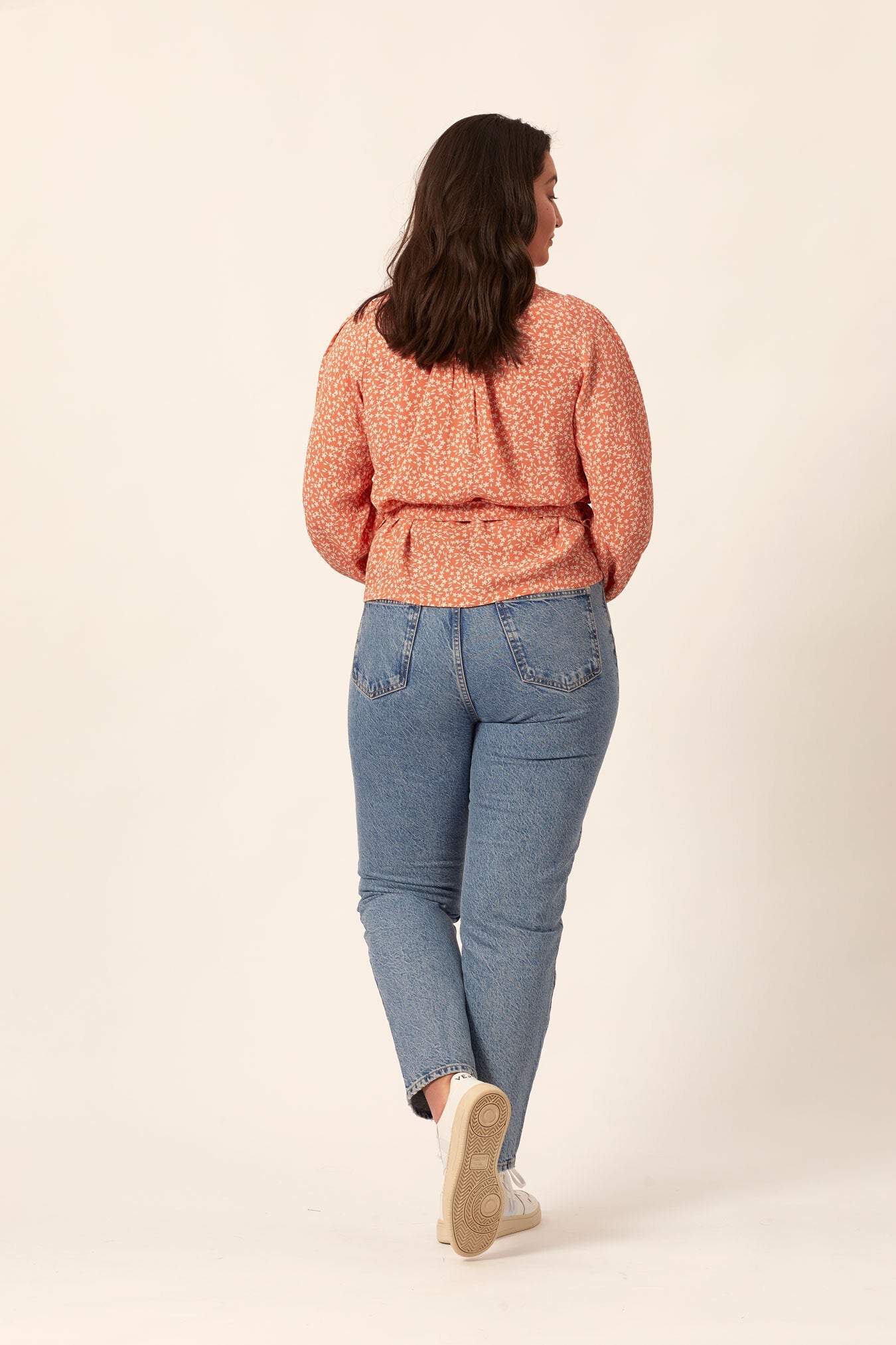 Laura - Long Sleeve Wrap Blouse - Coral