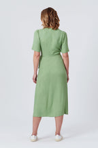 Lesley - Midi Button Wrap Dress - Green