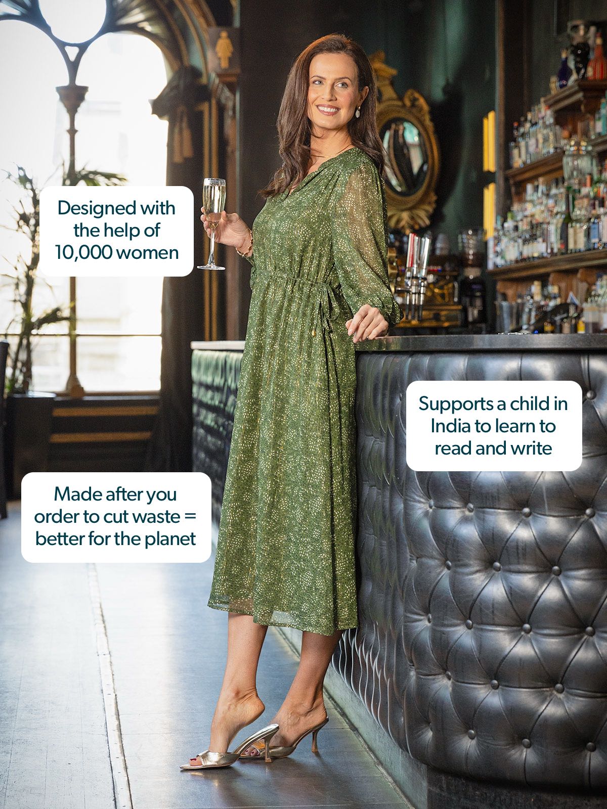 Libby Lurex Dress - Dark Green / Gold