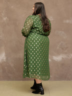 Libby - Lurex Midi Dress - Green and Gold