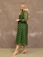 Libby - Lurex Midi Dress - Green and Gold