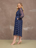 Libby Lurex Dress - Navy and Gold