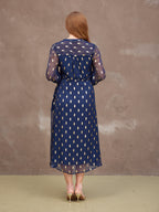 Libby Lurex Dress - Navy and Gold