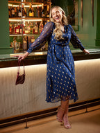 Libby Lurex Dress - Navy and Gold