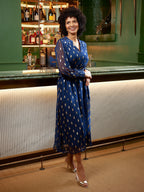 Libby Lurex Dress - Navy and Gold