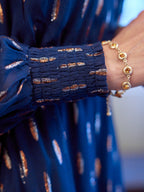 Libby Lurex Dress - Navy and Bronze / Silver