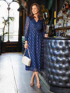 Libby Lurex Dress - Navy and Bronze / Silver