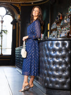 Libby Lurex Dress - Navy and Bronze / Silver