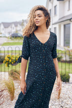 Alison - Ditsy Print Midi Dress - Black