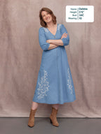 Lisa Embroidered Denim Dress - Light Wash Denim