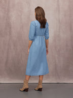 Lisa Embroidered Denim Dress - Light Wash Denim