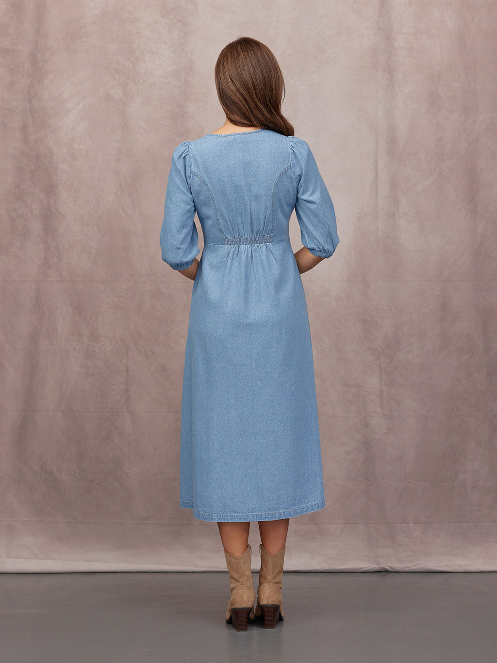 Lisa Embroidered Denim Dress - Light Wash Denim