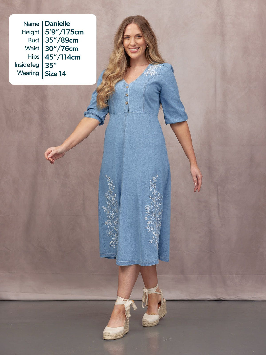 Lisa Embroidered Denim Dress - Light Wash Denim