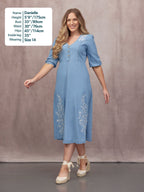 Lisa Embroidered Denim Dress - Light Wash Denim