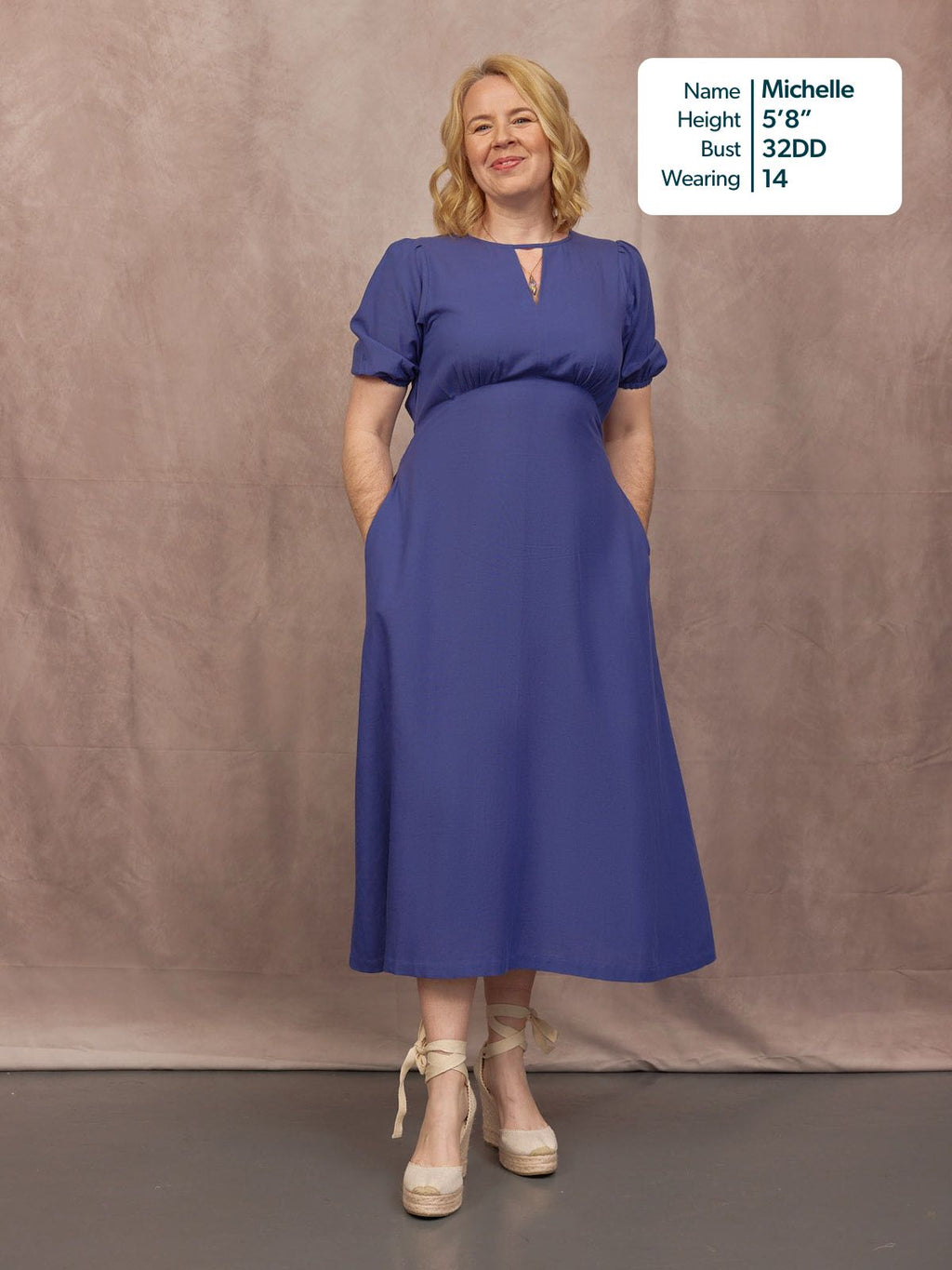 Lydia Bar Neckline Short Sleeve Dress - Blue